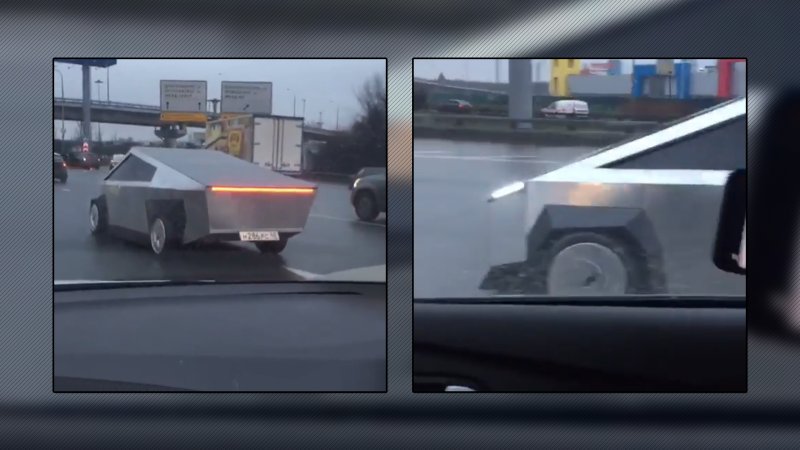 Miniature Tesla Cybertruck Cruises the Streets of Russia