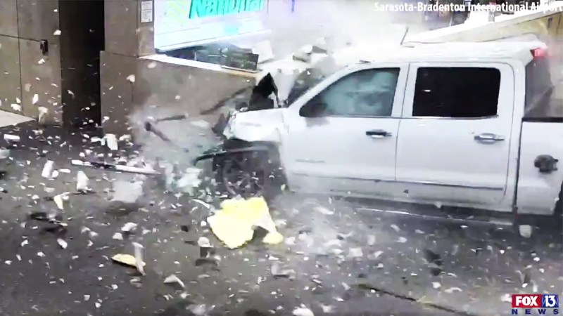 Shocking Video Shows GMC Sierra Blast Through Florida Airport Terminal at Full Speed