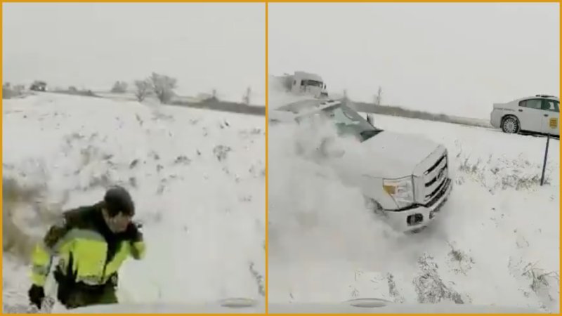 Wild Dashcam Video Captures Iowa State Trooper’s Close Call With Sliding Ford Truck