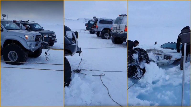 Watch These Icelandic Off-Roaders Use a Genius Strap System to Recover a Sunken Dodge Ram