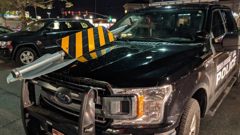 Police Searching for Driver Who Sent Road Sign Flying Through Officer’s Windshield