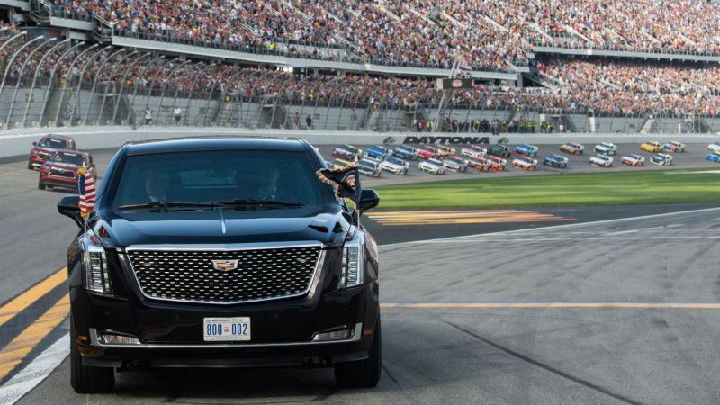 Daytona 500 Takes On Air Of Trump Rally As ‘Beast’ Limo Does Lap, Air Force One Circles Overhead