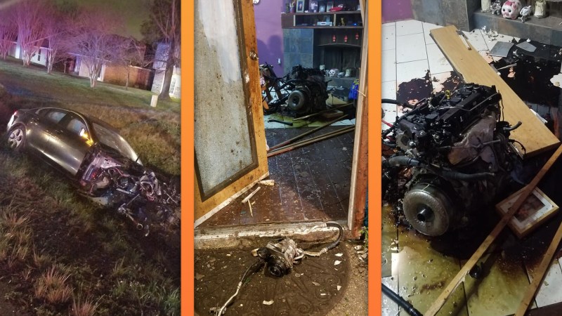 Crashed Jaguar Sends Entire Engine Flying Through Front Door of Apartment