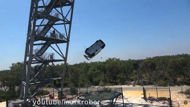 Dropping a Hatchback 144 Feet Onto a Trampoline Is a Feat of Engineering