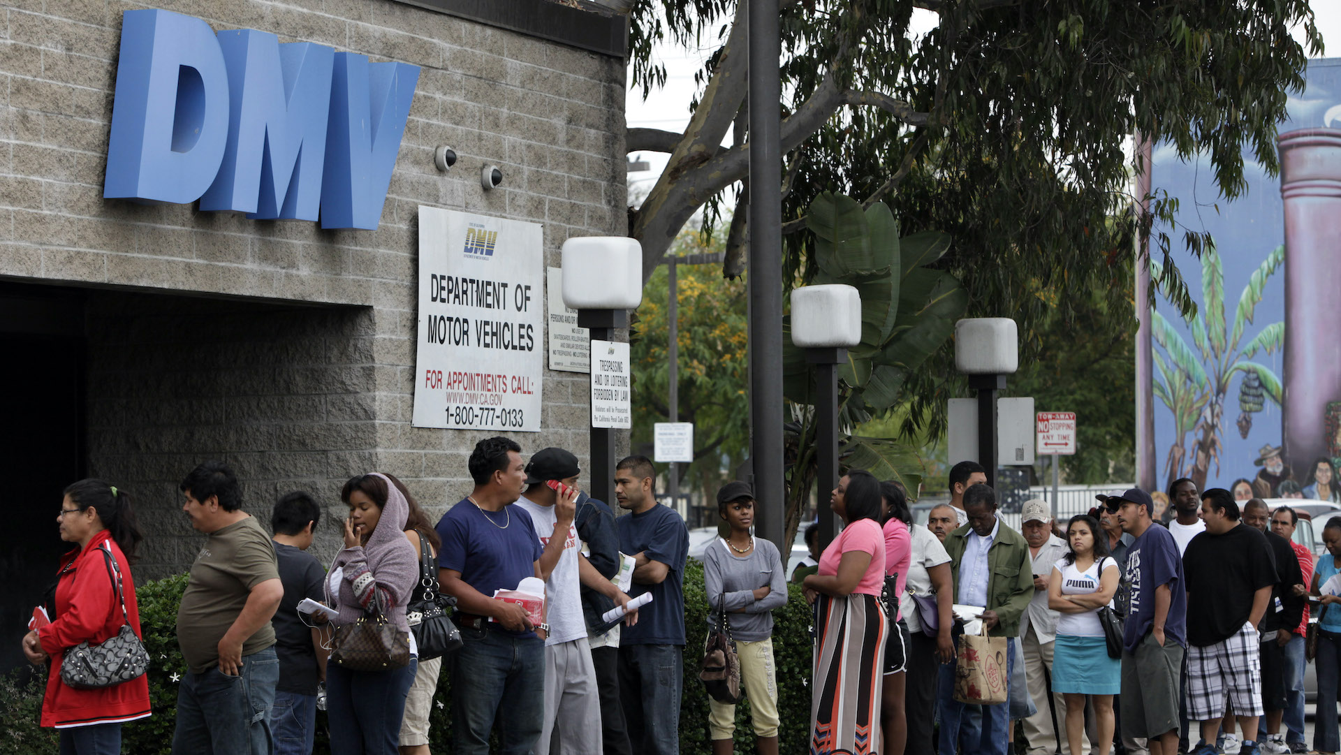 Ciudadanos de California esperando su turno para realizar un trámite de DMV en Estados Unidos. Foto: The Drive.   