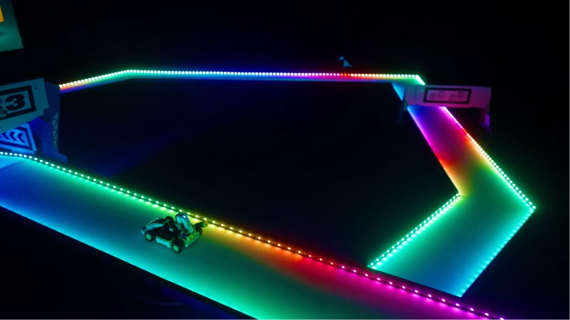 These Guys Made a Real-Life Rainbow Road <em>Mario Kart</em> Track in Their Basement