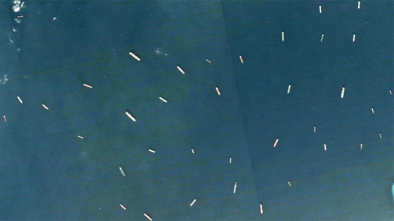 Titanic Traffic Jam of Cargo Ships Growing Around Blocked Suez Canal Can Be Seen From Space