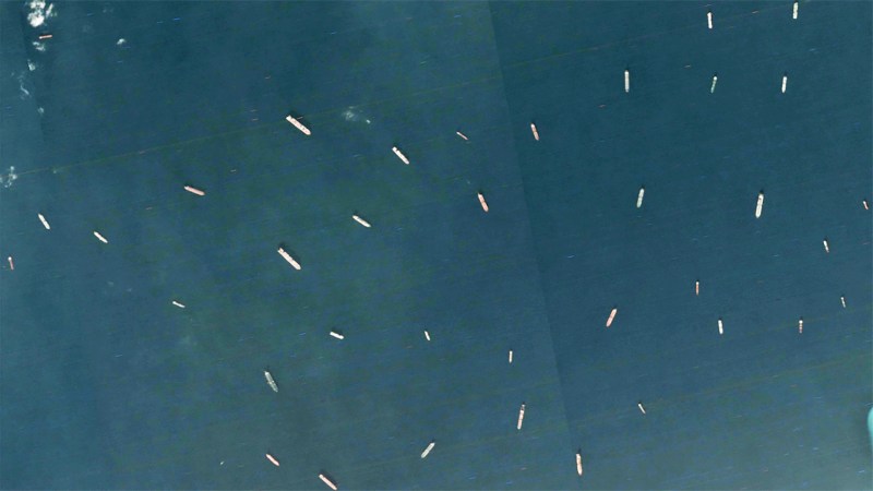 Titanic Traffic Jam of Cargo Ships Growing Around Blocked Suez Canal Can Be Seen From Space