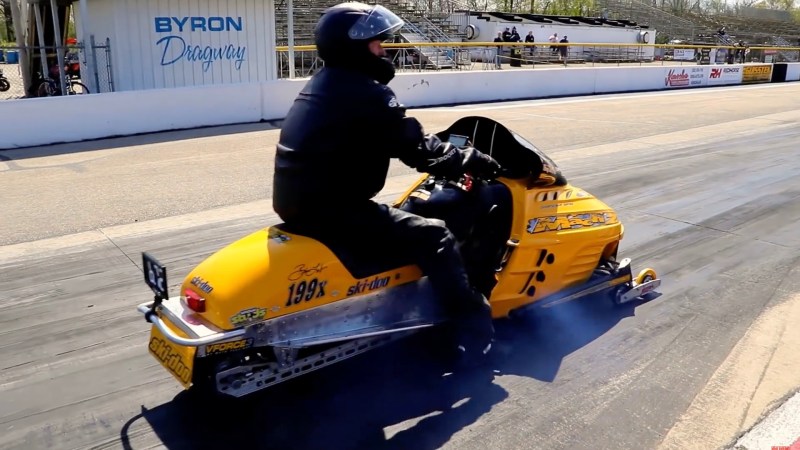 Watch a Modded Snowmobile Keep Up With a Hayabusa at the Drag Strip