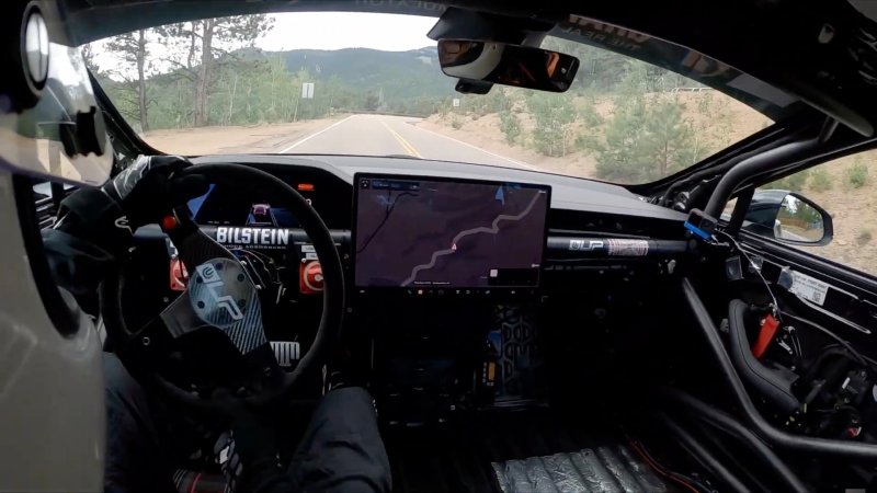 Ride Onboard a Modified Tesla Model S Plaid as It Hustles Up Pikes Peak