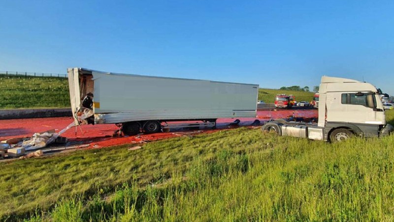 Tomato Puree Spill Leaves English Road a Bloody Mess