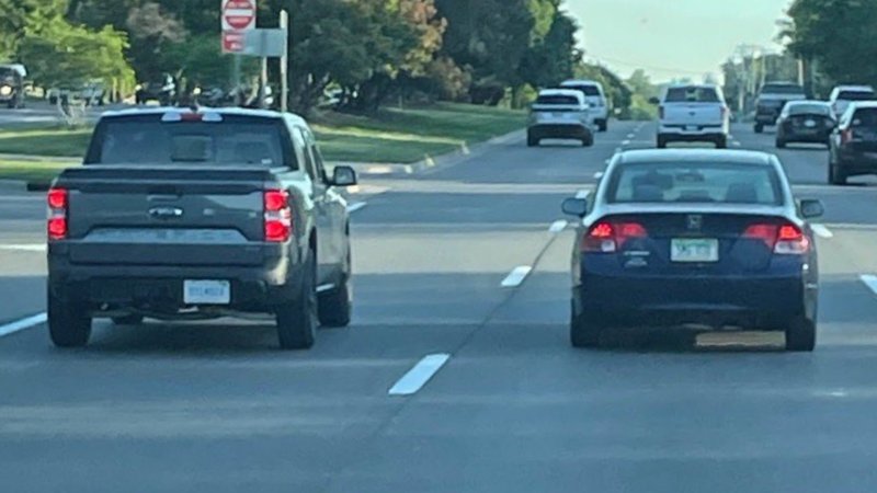 Compact 2022 Ford Maverick Pickup Shows Its Size Next to a Honda Civic