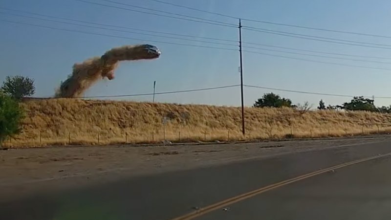 Speeding Camry Soars Over California Highway in Hollywood-Style Crash