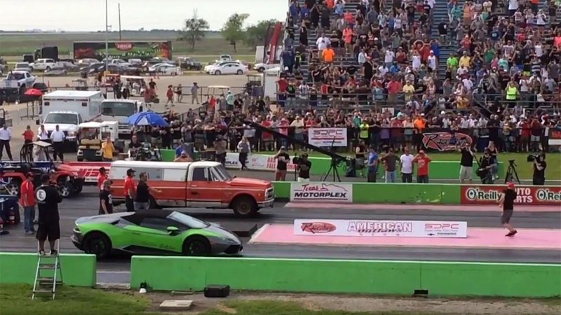 Watch This Junky Chevy Truck Annihilate a Lamborghini Huracán at the Drag Strip