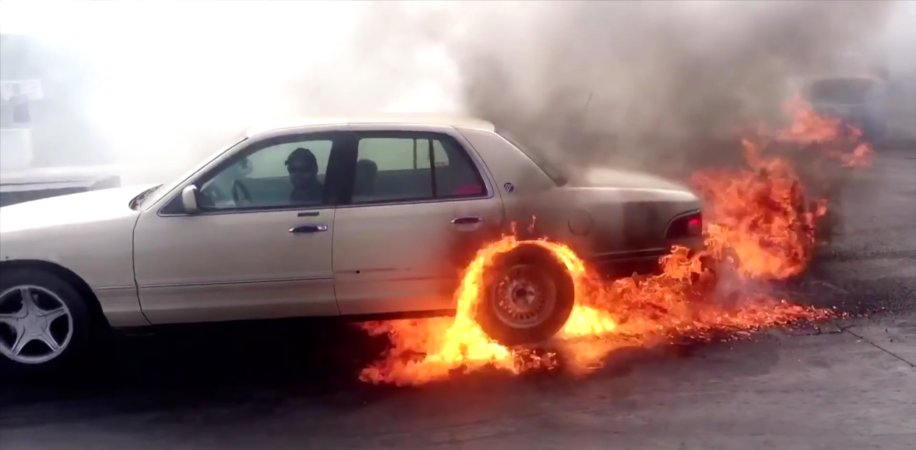 Mercury Driver Shrugs Off Fire During Burnout Contest, Keeps Doing Burnout