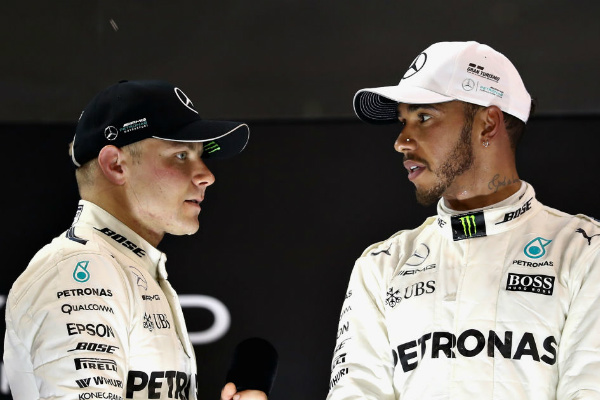 Valtteri Bottas of Finland (left), Lewis Hamilton of Britain (right)