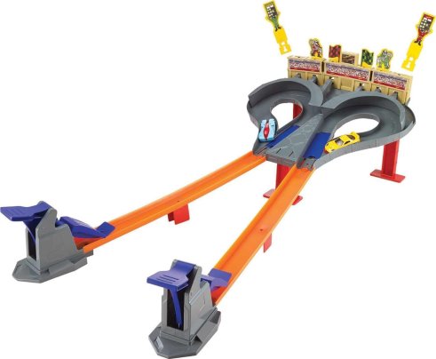 Hot Wheels Super Speed Blastway track set with cars on track.